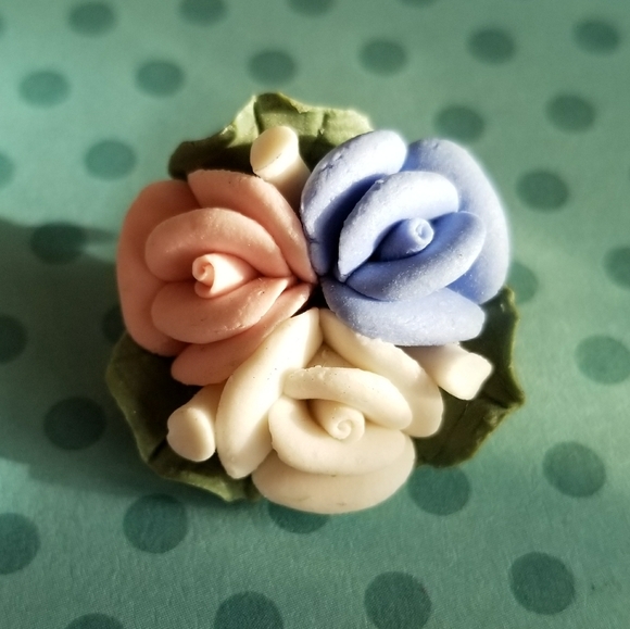 Vintage Jewelry - Relisted -Vintage clay flowers brooch rose pink blue…